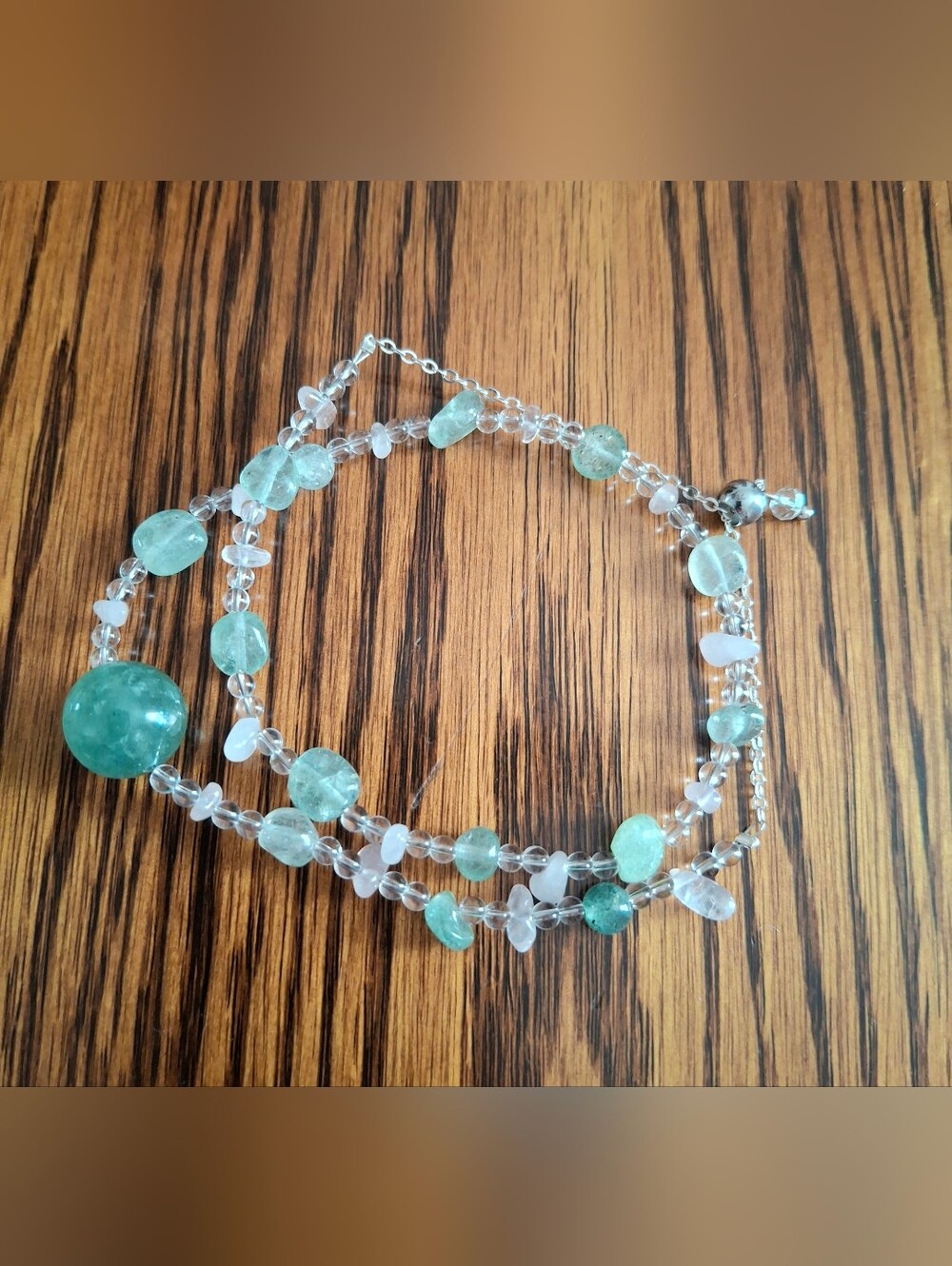 Adventurine And Clear Quartz Gemstone Double Bracelet Adjustable